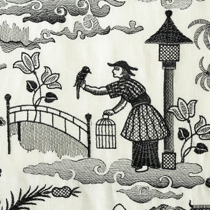 Bassano embroidered toile | Black