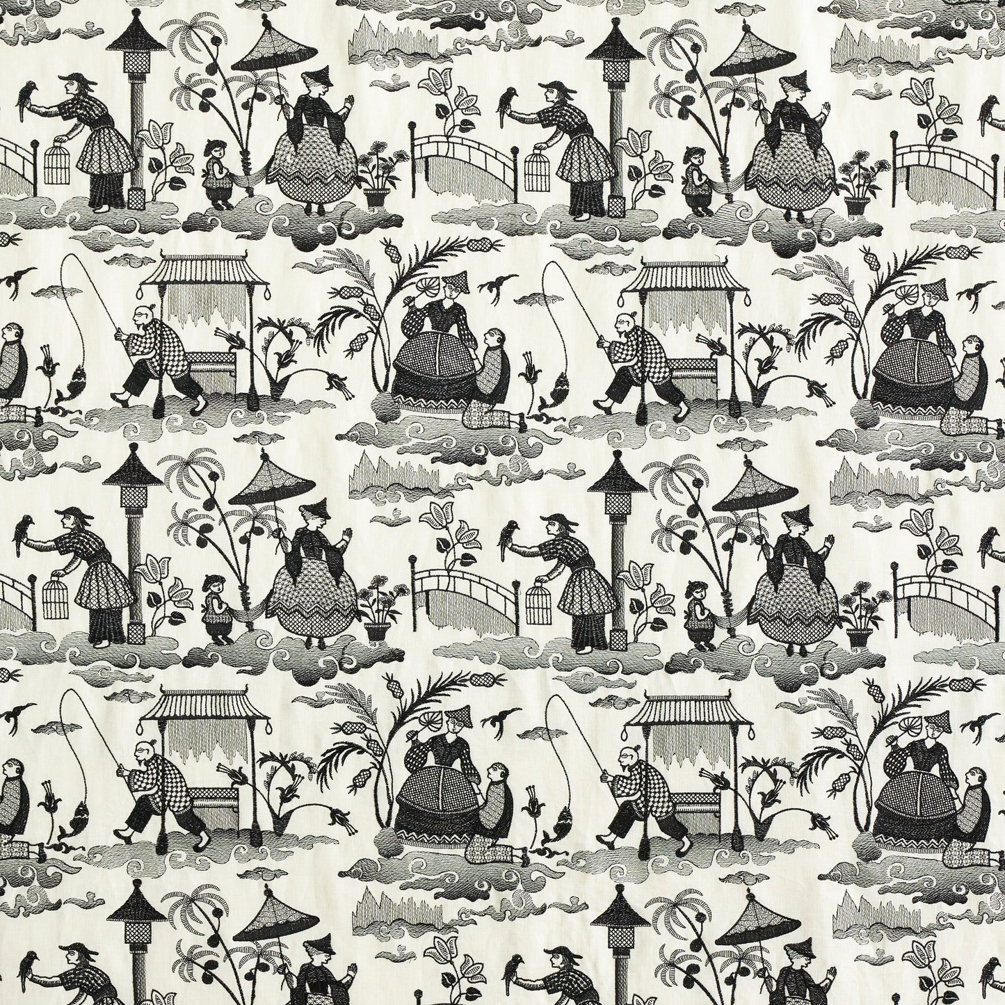 Bassano embroidered toile | Black