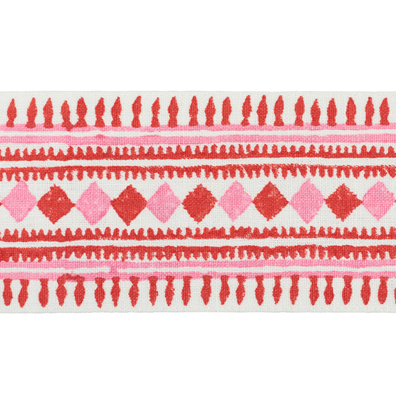 Toula hand blocked linen tape | Red & pink