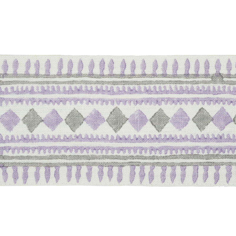 Toula hand blocked linen tape | Lilac & grey