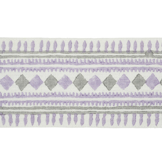 Toula hand blocked linen tape | Lilac & grey