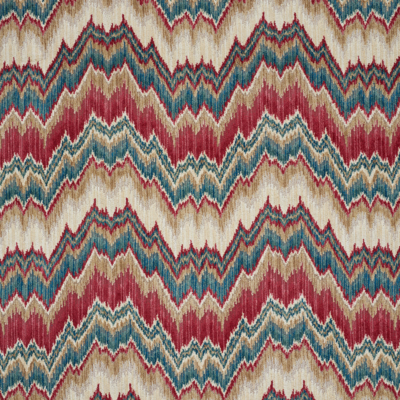 Bezique flamestitch velvet | Red & peacock