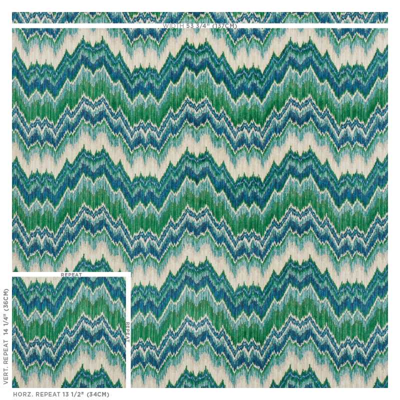 Bezique flamestitch velvet | Blue & green