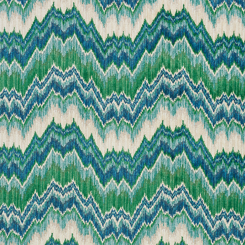 Bezique flamestitch velvet | Blue & green